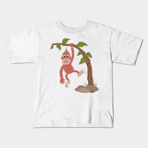 Cute happy baby orangutan cartoon illustration Kids T-Shirt by FrogFactory